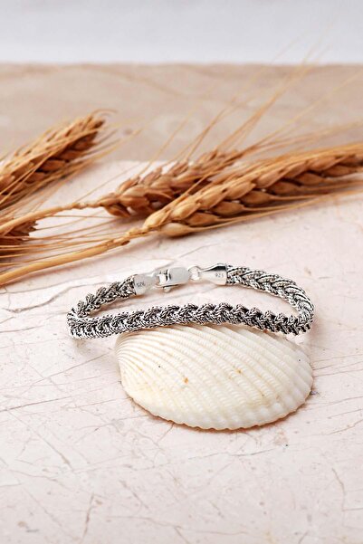 Sümer Telkari 925 Ayar Hasır Örgü Eskitme Gümüş Erkek Bileklik 4847