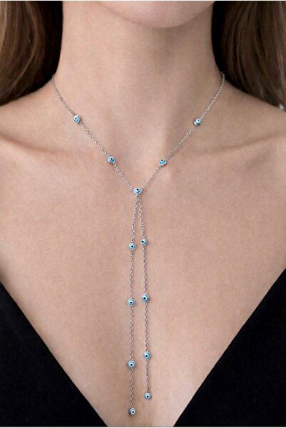 MİRAÇ GÜMÜŞ TAKI ATÖLYEM 925 Ayar Gümüş Nazar Boncuklu Kravat Kolye ( renk : ...