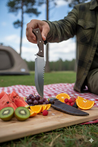 MERTCAN KNİFE Özel Tasarım Deri Kılıflı Kamp Bıçağı - Outdoor Piknik ve Mutfa...