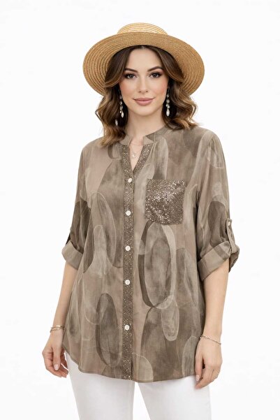 CES.İZ Cesiz İtalyan Pul Payet Detaylı Viskon Gömlek | Apoletli Uzun Kol Raha...