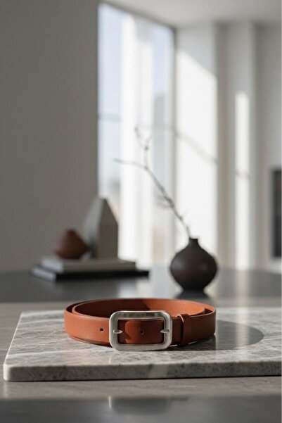 HA-KA GİYİM Жіночий срібний прямокутний класичний шкіряний ремінь з пряжкою