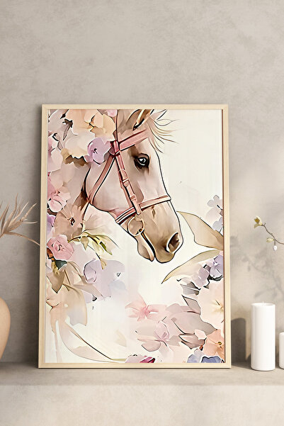 kutuTR Ahşap Çerçeveli 2D UV Baskı 3'lü Tablo set–Çiçekli At ve Kovboy Çizmesi Temalı Pastel- CRV1327