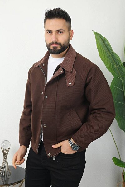 BASEL.CO Textured Design Crop Jacket with Velvet Detail on the Collar