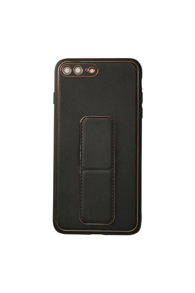 eco port Iphone 7 plus case coco leather stand cover - black