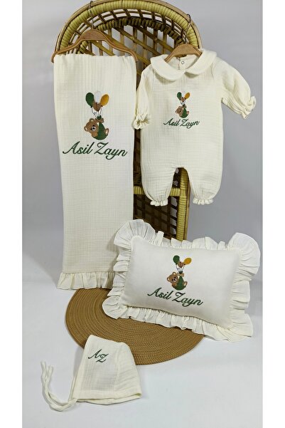 Nakisatolyemiz Yeni Doğan 4 Katlı % 100 Pamuklu Müslin İsme Özel Hastane Çıkı...