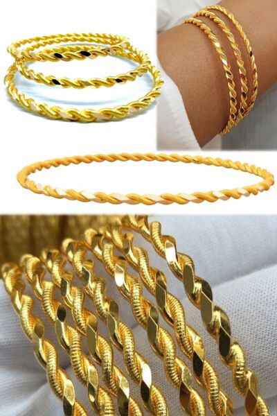 Munico 3 Adet Ince Burma Bilezik Twister 22 Ayar Altın Kaplama Demo Gerçekçi ...