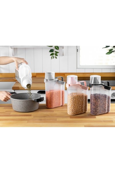 PraticBox 2300 ml Set of 2 Gray Unbreakable Food Storage Container, Airtight, Double Sealed, Wide Chamber, Lid with Scale
