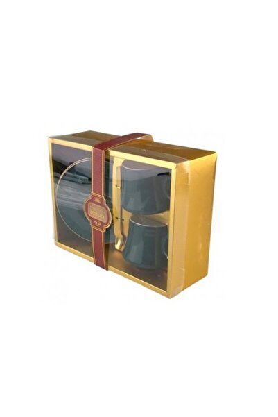 E EFRALL Ceramic Set of Two Cups with Plates and Metal Spoon