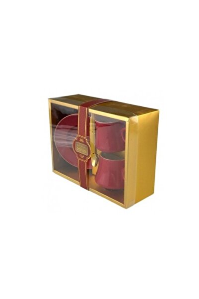 E EFRALL Ceramic Set of Two Cups with Plates and Metal Spoon Red 175 ml - Con...