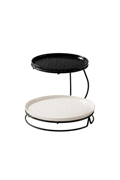 SHALLOW 2-Tier Serving Stand Hammered Porcelain Dessert Tower (20cm & 26cm, B...