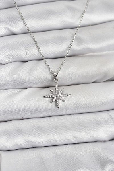 lowell home 316L Steel Chain Silver Color Pole Star Model Zircon Stone Women'...