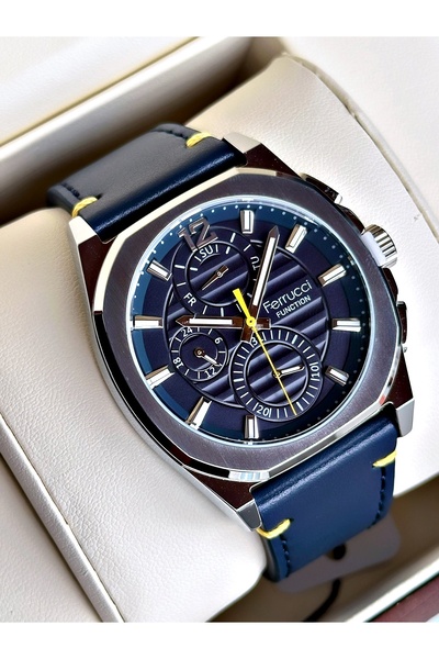 Ferrucci Functional Navy Blue Color Leather Cord Men's Wristwatch