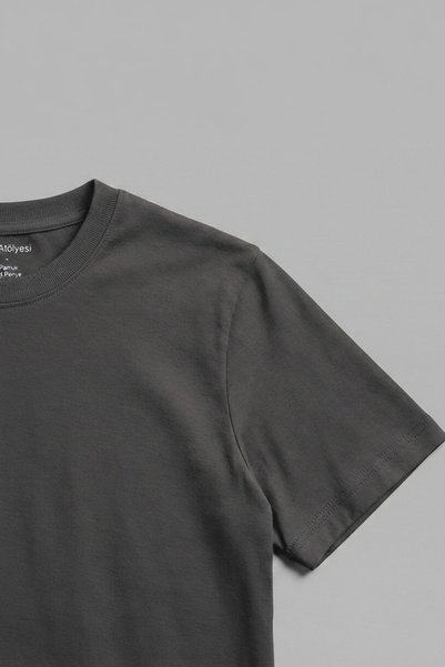 DESEN ATÖLYESİ Cotton Smoked Basic Crew Neck Short Sleeve Casual T-Shirt for Men - Women