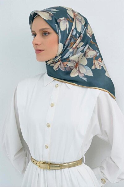 Armine Tivil Pure Silk Scarf 9524 - 83 Dark Green Floral Pattern