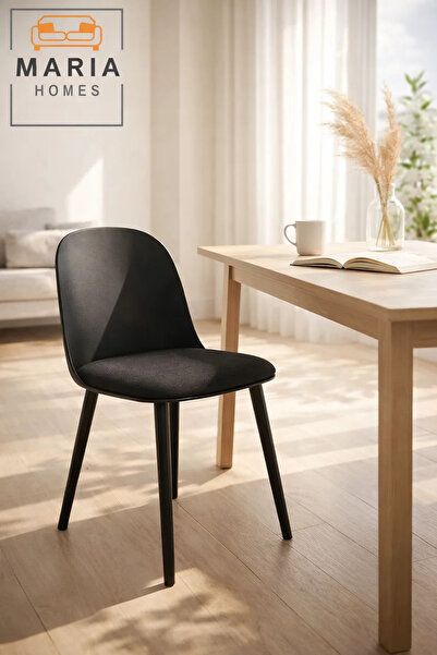MARIA HOMES Black Dining Chair with Cushion – Modern Minimalist Side Chair