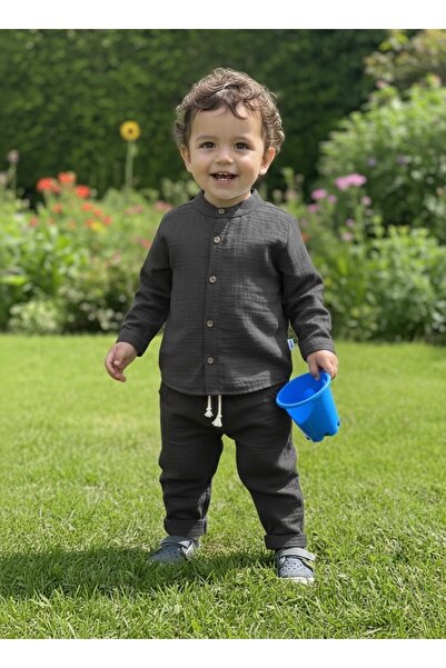 Balkids Erkek Bebek & Çocuk Müslin Takım - Hakim Yaka Düğmeli Gömlek ve Panto...