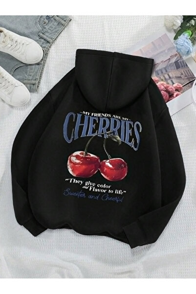 Marco Fresco Hanorac oversize unisex cu imprimeu cireșe tricou