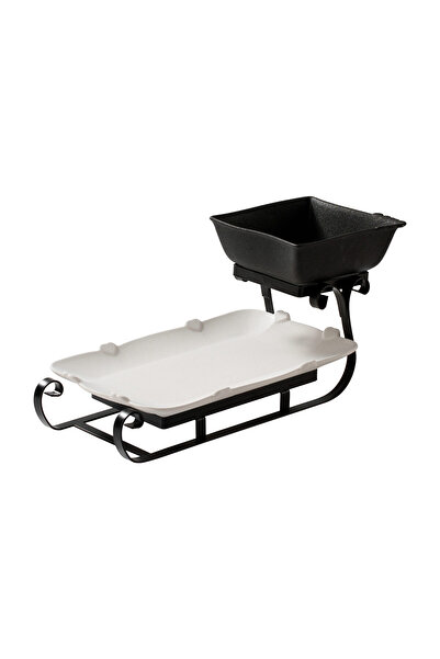 SHALLOW 2-Tier Home Serving Set Porcelain Square Bowl & Rectangular Platter (...