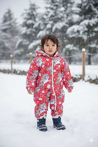 Yağmur Giyim Misscrispy Black Robot Patterned Cosmonaut Jumpsuit 2-5 Years 23...