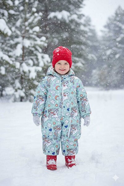 Yağmur Giyim Misscrispy Blue Unicorn Patterned Cosmonaut Jumpsuit 2-5 Years 2...