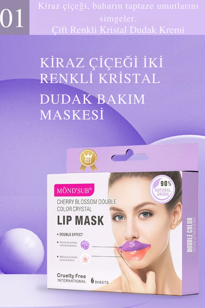 MondSub Kiraz Çiçeği Kristal Dudak Maskesi – Çift Etkili, Nemlendirici ve Dol...