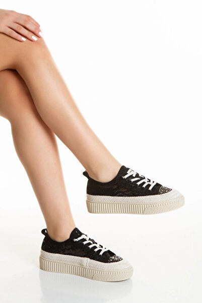 Miss Mitto Women's Black Lace-Up Thick-Soled Comfortable and Stylish Sports S...