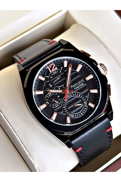 Ferrucci Functional Black Color Leather Cord Men's Wristwatch