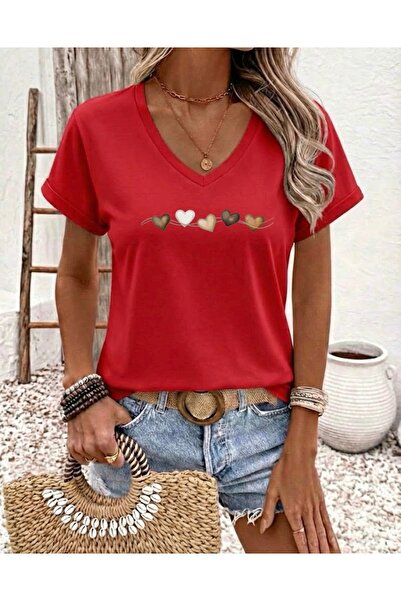 FUFLUNS Heart Road Printed Women's Oversize V-Neck T-Shirt