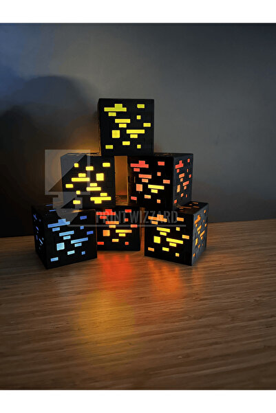 Print Wizzard Blok Desenli Oyun Temalı Dekoratif LED Tea Light Mumluk, 1 Adet