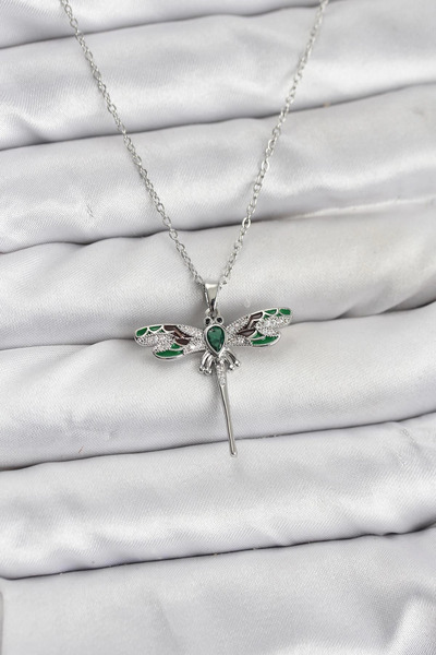lowell home 316L Steel Chain Silver Color Dragonfly Model Zircon Stone Women'...