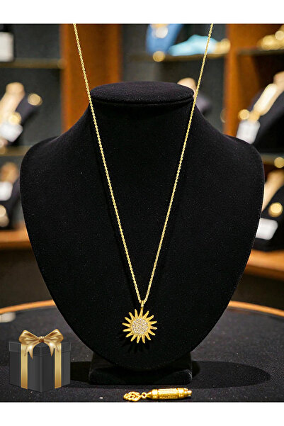 byhulyacolection GÜNEŞ Figürlü Gold Renk Kolye–Zirkon Taşlı Şık ve Zarif Kadı...