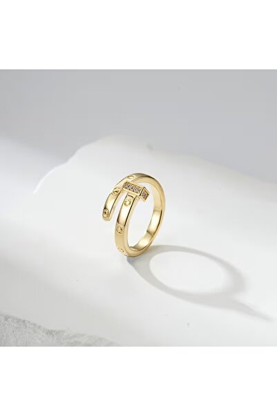 AsilMia ✨ Çivi Detaylı Taşlı Gold Yüzük