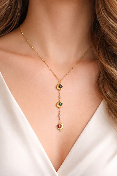 X-Lady Accessories Altın Renk Ezme Zincir Ay Yıldız Ye Model Yeni Sezon Çelik...