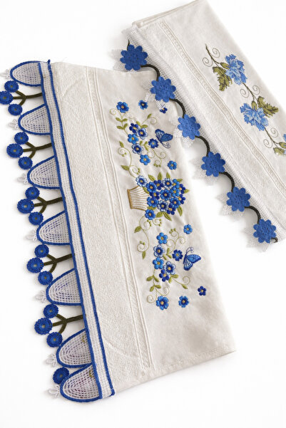 EL YAPIMI 2 adet çeyizlik dantelli havlu