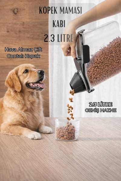 PraticBox 2300 ml Füme Köpek Maması Saklama Kabı Kırılmaz Hava Almaz Çift Con...
