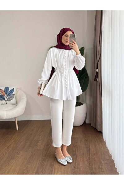 by nursel çiçek Women's Tredn Brit Buttoned Ribbed Shirt