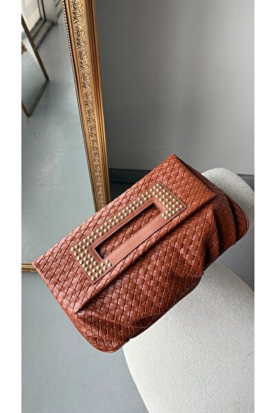 Eataly Shoes Quiet Rouge Tan Knitted Leather Clutch Bag