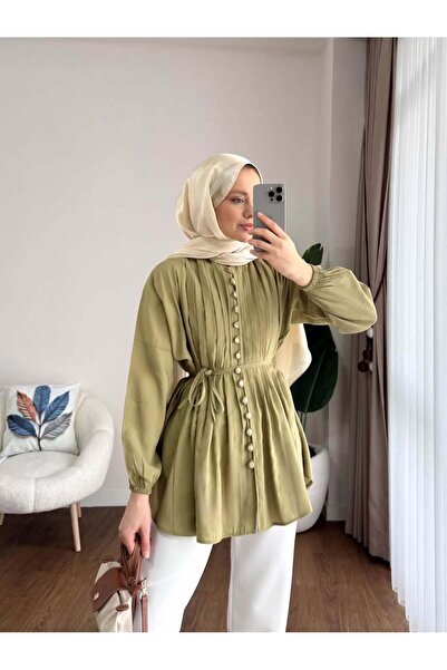 by nursel çiçek Women's Tredn Brit Buttoned Ribbed Shirt