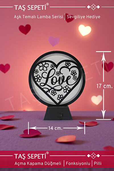 Sevgiliye Özel Hediye Kalp İçinde Çiçekli Love Yazılı | Sevgiliye Led Lamba | Pilli | Fonksiyonlu