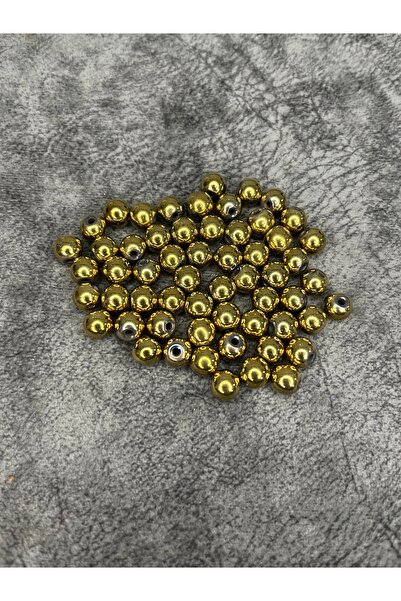 Mos Tespih 8mm 3 Adet Hematit Sarı Gold Kaplama Doğaltaş Boncuk Takı Boncuğu