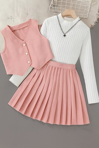 shop Тричастиен комплект за момичета с копчета и стилен дизайн