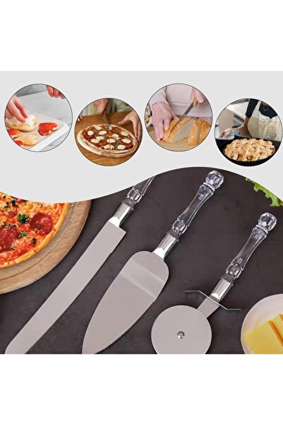 Meros Çok Amaçlı 3 Parça Servis Seti – Pizza, Börek, Pasta için Kesici ve Spa...
