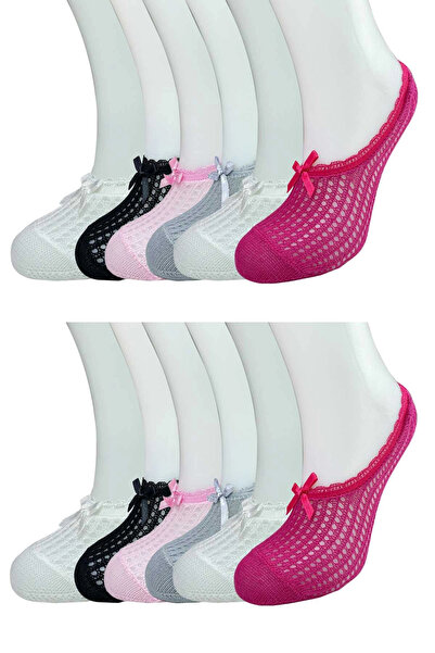 ALFA AKSESUAR 03 12 Pieces of Fishnet Women's Ballerina Socks with Bow
