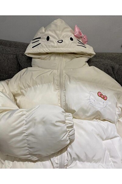 BALİNA Hello Kitty White Inflatable Coat with Pink Ribbon Hat