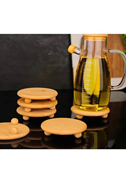 HİROS'H Bambu Yuvarlak Misket Ayaklı İçi Oymalı Yağdanlık, Bardak Altlığı ve ...