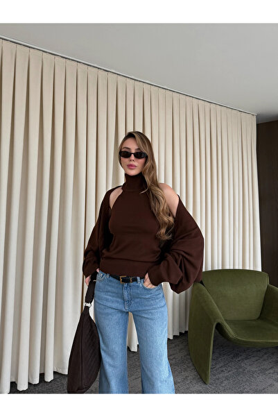 Laluvia Acı Kahve Knitwear Bolero Set - 601117