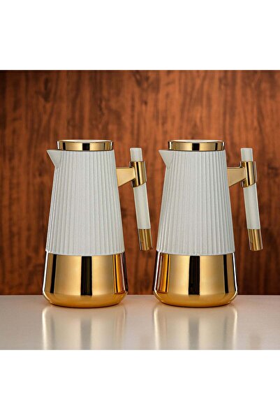 Almarjan Vacuum Flask Set 1 L + 1 L Pearl White & Gold