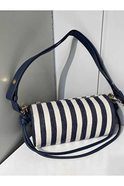 na nura collection Navy Blue Striped Women's Cylinder Model Hand and Shoulder...