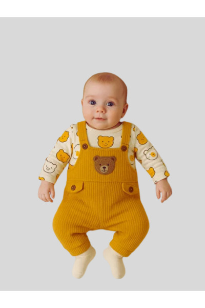 baby kids colors Baby Boys 3-Piece Romper Set Salopet and Socks Set Teddy Bea...