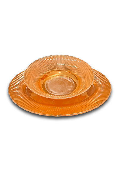 Taşhan Çarşı Antika Kehribar Rengi Cam Sunum Takımı - Koleksiyonluk Büyük Boy...